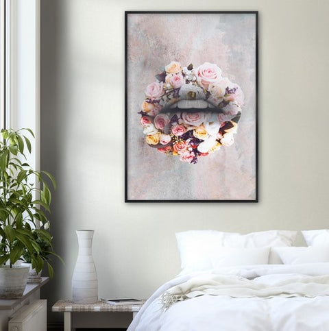 Pink Rose Lips Pop Art Framed Poster - Planet Wall Art