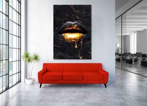 Lips Of Gold Pop Art Canvas Print - Planet Wall Art