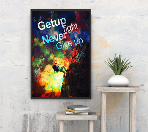 Get Up Fight Never Give Up Motivational Framed Poster - Planet Wall Art