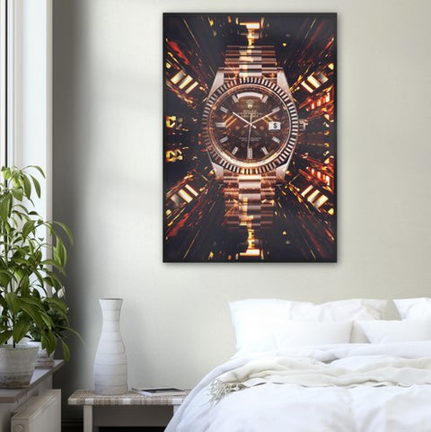 Golden Watch Hologram Framed Poster - Planet Wall Art