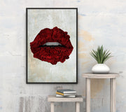 Red Rose Lips Pop Art Wooden Framed Poster