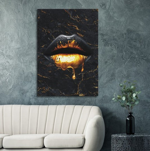 Lips Of Gold Pop Art Canvas Print - Planet Wall Art