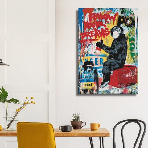 Graffiti Monkey Pop Art Canvas Print - Planet Wall Art