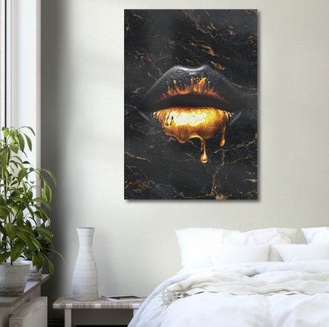 Lips Of Gold Pop Art Canvas Print - Planet Wall Art