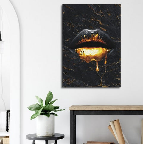 Lips Of Gold Pop Art Canvas Print - Planet Wall Art