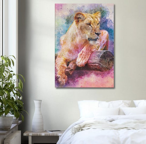 Watercolor Lioness Canvas Print - Planet Wall Art