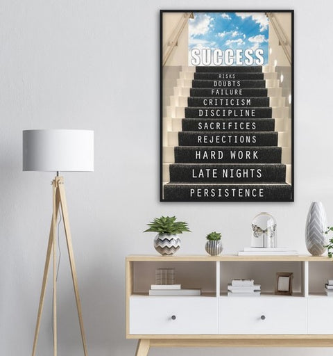 Staircase To Success Motivational Framed Poster - Planet Wall Art