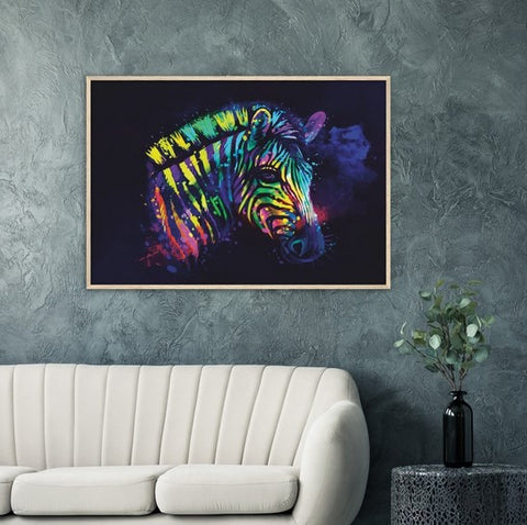 Rainbow Zebra Framed Poster - Planet Wall Art