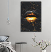 Lips Of Gold Pop Art Framed Poster - Planet Wall Art