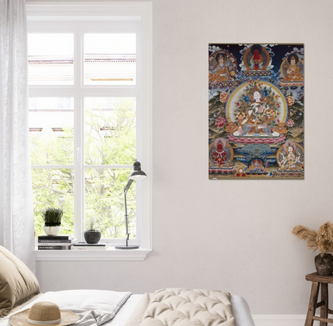 5 Buddhas Tibetan Thangka Premium Matte Paper Poster