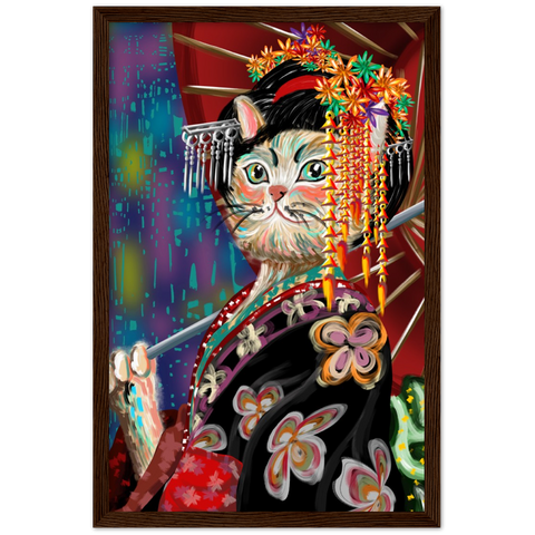 Kimono Cat Wooden Framed Poster