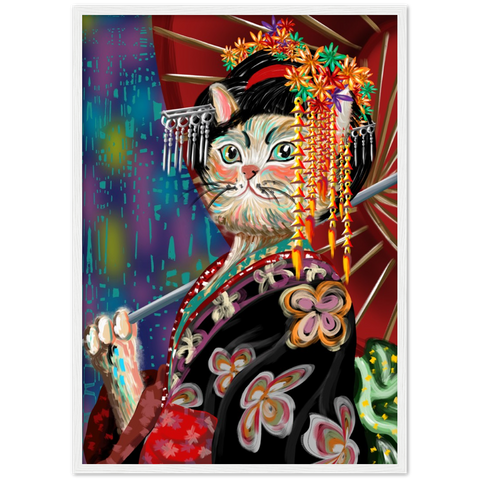 Kimono Cat Wooden Framed Poster