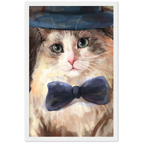 Bowtie Kitty Cat Wooden Framed Poster