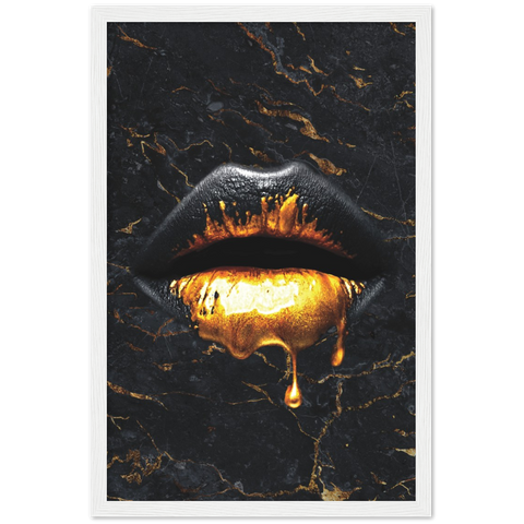 Lips Of Gold Pop Art Framed Poster - Planet Wall Art