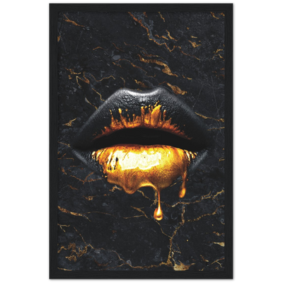 Lips Of Gold Pop Art Framed Poster - Planet Wall Art