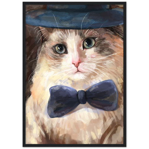 Bowtie Kitty Cat Wooden Framed Poster