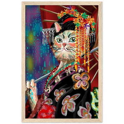 Kimono Cat Wooden Framed Poster